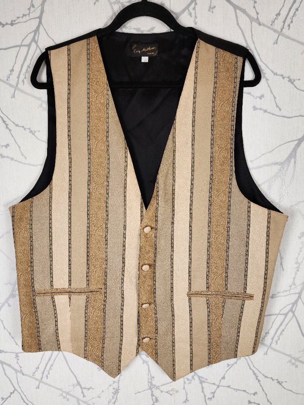 Cory Matthews VTG Beige Stripe Jacquard Tapestry Waistcoat Vest